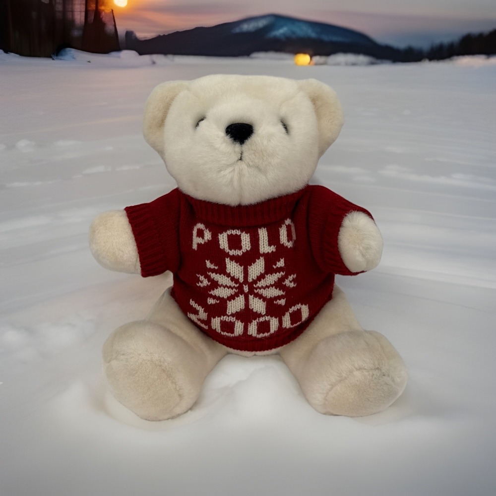 Vintage Ralph Lauren Teddy Bear Plush POLO 2000 Snowflake Sweater Y2K